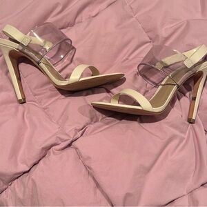 BCBGMaxAzria Clear and Cream Heels
